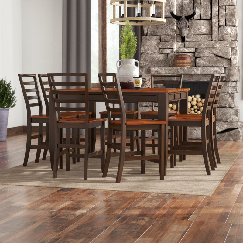 Millwood Pines Hidalgo 9 Piece Counter Height Solid Wood Dining Set